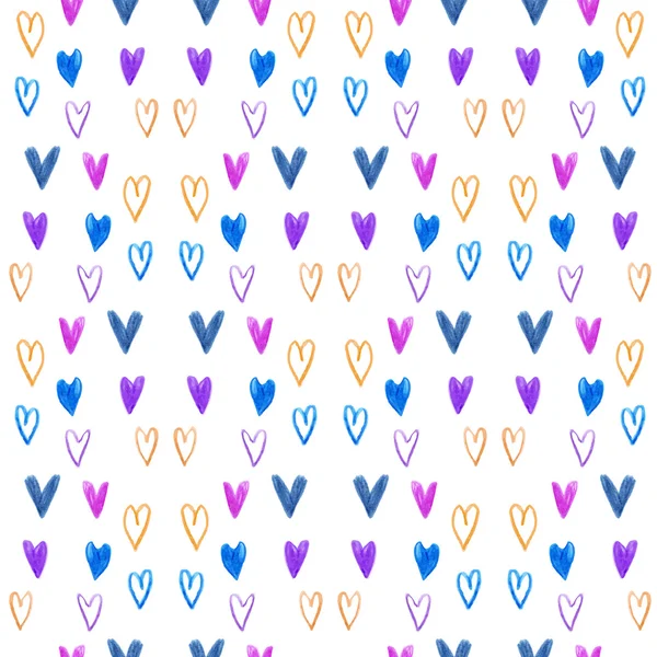 Seamless watercolor heart pattern on a white backdrop. Valentines day background. — 图库矢量图片