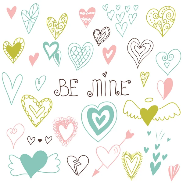 Beautiful hand drawn set of different hearts. Doddle style. Set of valentine hearts for your design.