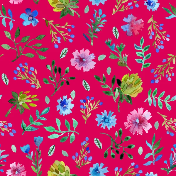 Seamless pattern with beautiful hand paint  flowers and leaves. — 图库矢量图片