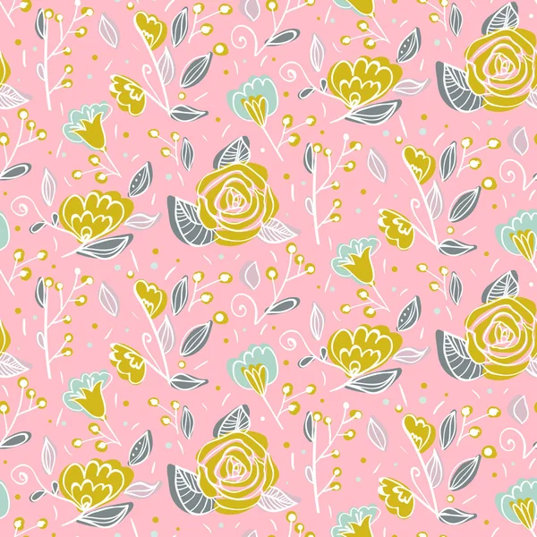 Seamless floral pattern with hand drawn flowers on pink background. — Stock Vector