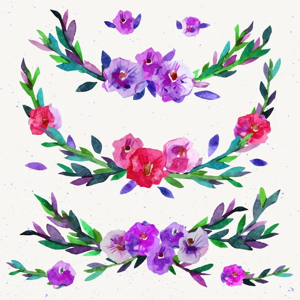 Watercolor symmetrical floral elements isolated on white. Watercolor vector hand paint wreath. Vector illustration. — Stock Vector