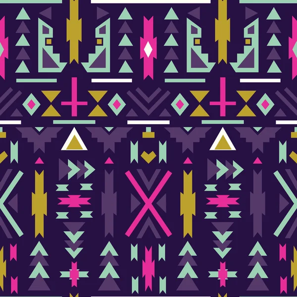Seamless colorful aztec pattern. Dark background. — Stok Vektör