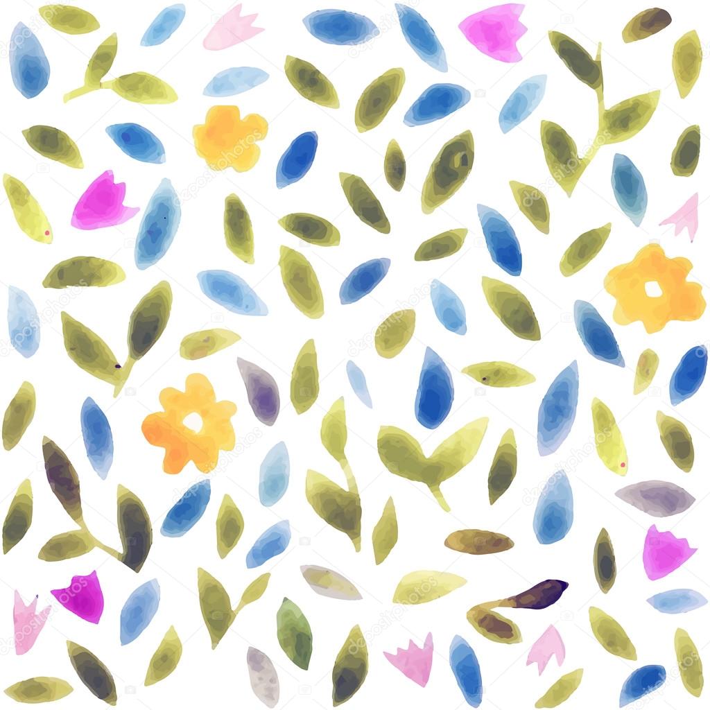 Abstract watercolor flower pattern. Modern pattern with small leaves and flowers. 