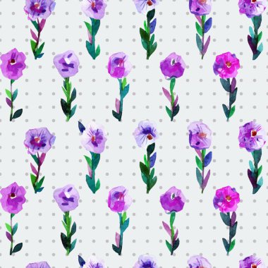 Sulu Boya Dikişsiz desen laleler ve puantiyeli arka plan ile. Web sayfaları, düğün davetiyeleri, için arka planı Kaydet tarihi kartları.