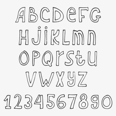Vector hand drawn silhouette  alphabet isolated on white background, doodle letters collection ABC for your design.