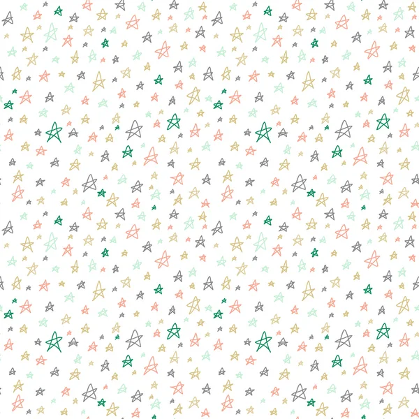Seamless stars pattern. Colorful hand drawn doodles on white background. Vector illustration.