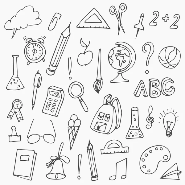 Hand drawn back to school doodles. Vector illustration of school supplies. Back to School. — Stock Vector