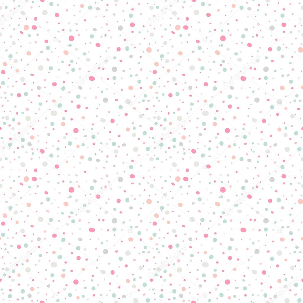 Cute seamless  pattern or texture with colorful polka dots on white background.