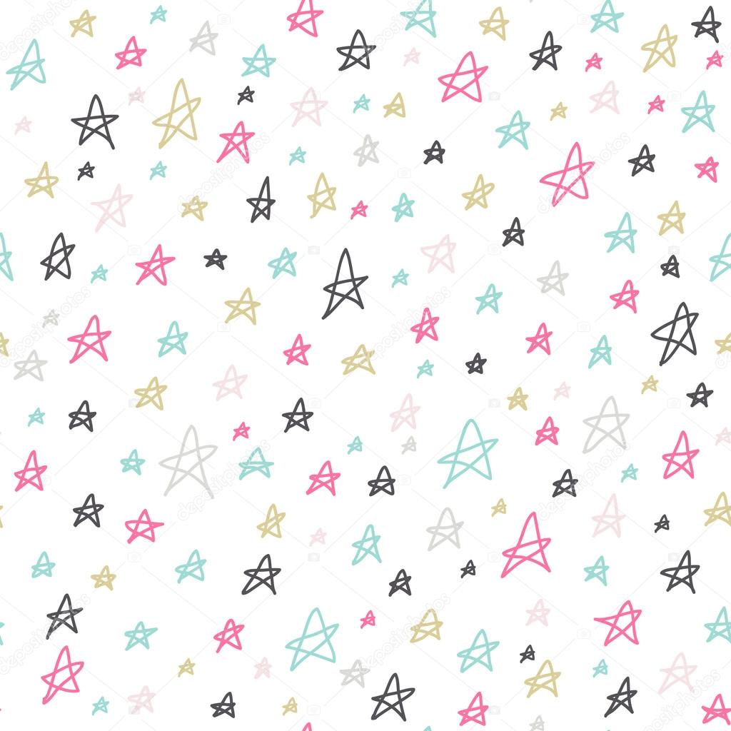 Seamless stars pattern. Colorful hand drawn doodles on white background. Vector illustration.