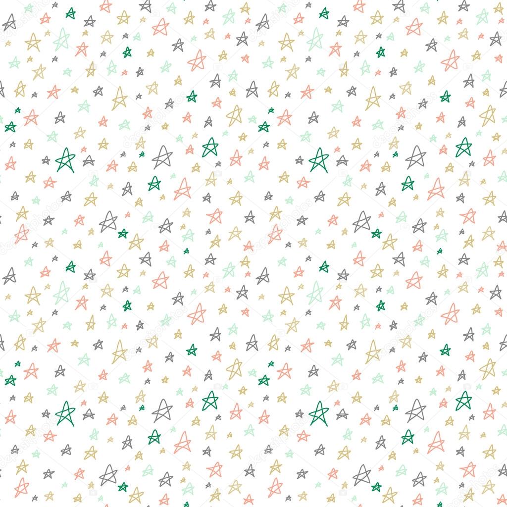 Seamless stars pattern. Colorful hand drawn doodles on white background. Vector illustration.