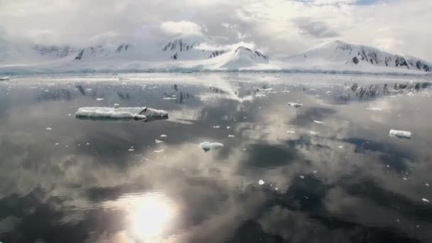 Reflejo de la montaña Antártida en la superficie del agua — Vídeos de Stock