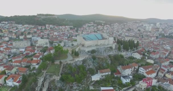 Aerial View Of Beautiful Small Town Sibenik. — Stock Video