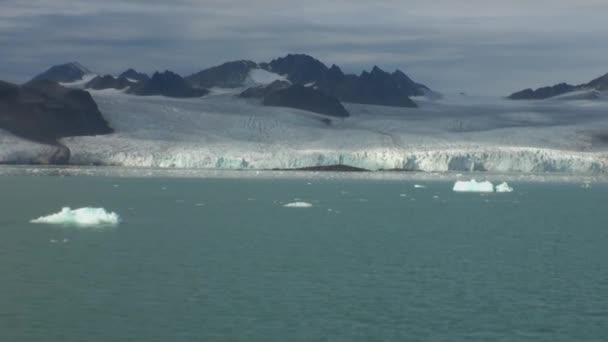 Montagnes maritimes et grands icebergs reflétant l'eau . — Video