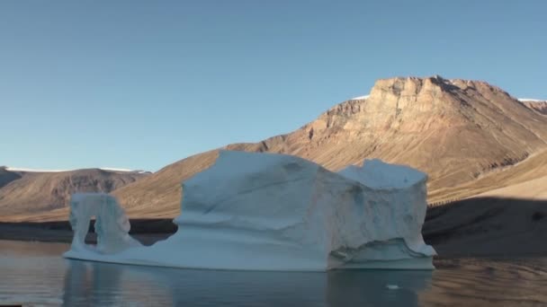Sea mountains and large icebergs reflecting water. — Stock Video