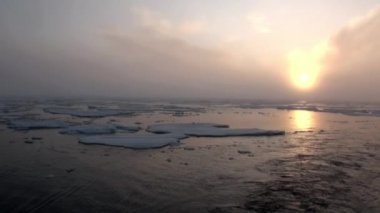 Buzdağları ve Arctic buz arasında Okyanusu günbatımı.