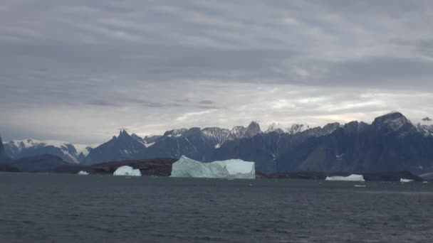 Grandi iceberg che galleggiano in mare intorno alla Groenlandia . — Video Stock