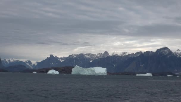 グリーンランド周辺の海に浮かぶ大きな Iicebergs. — ストック動画