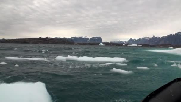 Große Eisberge treiben im Meer um Grönland. — Stockvideo