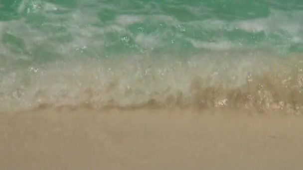 海の波は、砂浜のビーチでサーフィンします。モルディブ。クローズ アップ. — ストック動画