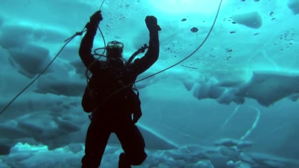 Tauchen in der Arktis am geografischen Nordpol. — Stockvideo