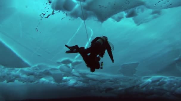Dykning i Arktis på geografiska Nordpolen. — Stockvideo