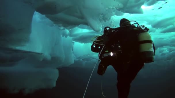 Scuba diving in Arctic at geographic North Pole. — Stock Video