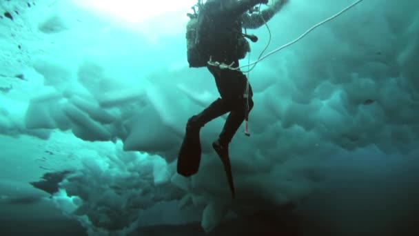 Plongée sous-marine dans l'Arctique au pôle Nord géographique . — Video