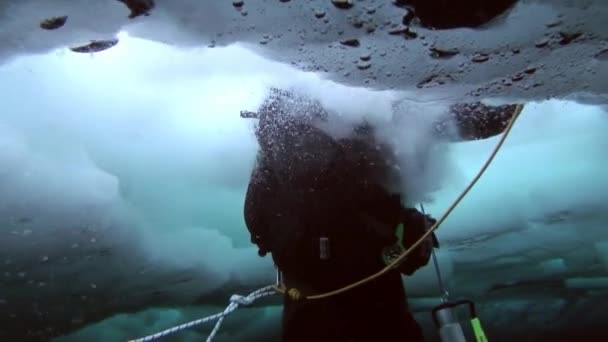 Plongée sous-marine dans l'Arctique au pôle Nord géographique . — Video