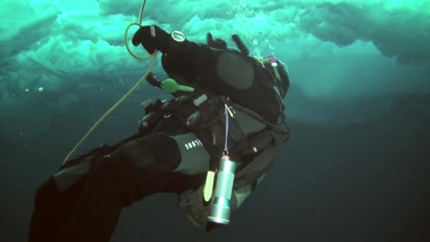 Duiken in noordpoolgebied op geografische noordpool. — Stockvideo