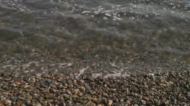 Sea waves surf on stony rocks beach. Japan Sea. — Stock Video