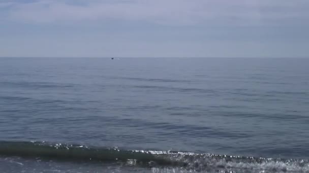 Dalgalar deniz taşlı kayalar plajda sörf. Japonya deniz. — Stok video