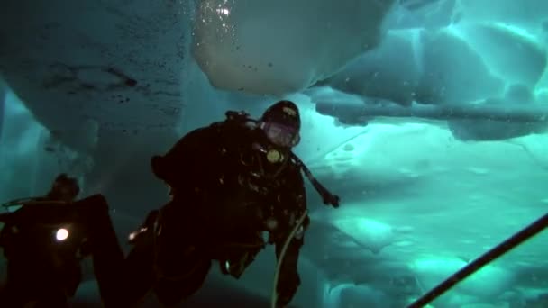 Duiken in noordpoolgebied op geografische noordpool. — Stockvideo