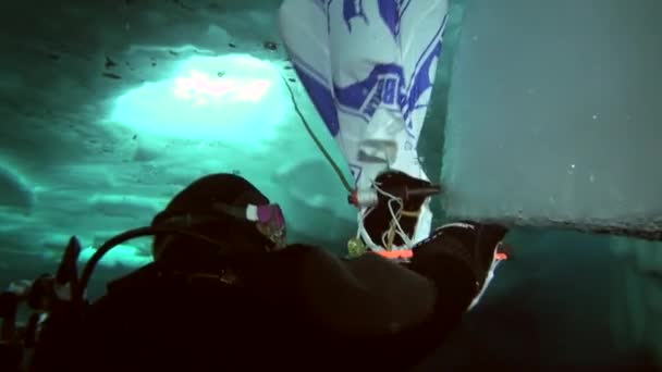 Scuba diving in Arctic at geographic North Pole. — Stock Video