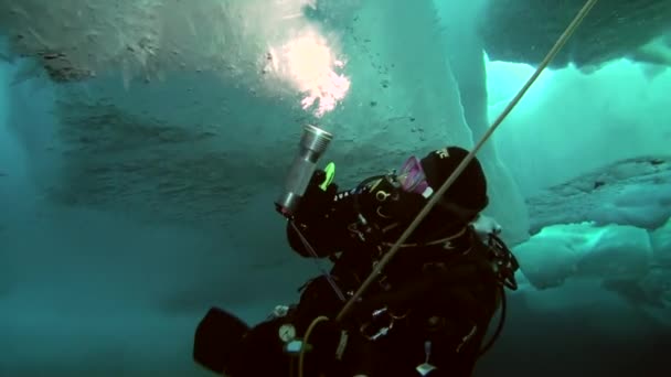 Dykning i Arktis på den geografiske Nordpol . – Stock-video