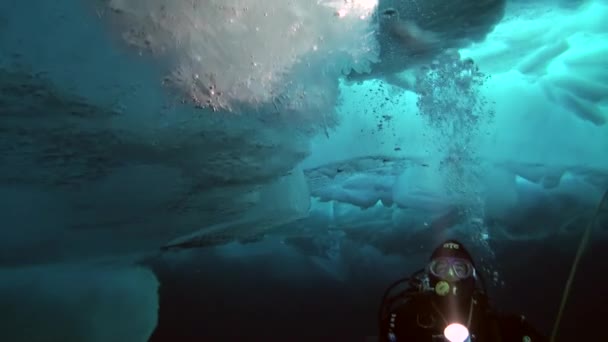 Dykning i Arktis på den geografiske Nordpol . – Stock-video