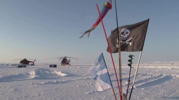 Touristen im Eislager Barneo am arktischen Nordpol. — Stockvideo