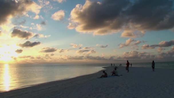 美丽神奇的金黄色的夕阳在热带海滩. — 图库视频影像