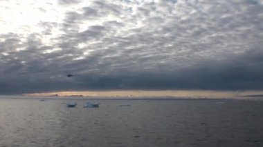 Buzdağları ve Arctic buz arasında Okyanusu günbatımı.