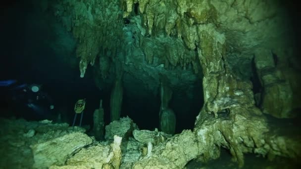 Unterwasser-Stalaktiten in mexikanischer Cenote. — Stockvideo