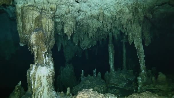 Підводні сталактити в мексиканському cenote. — стокове відео