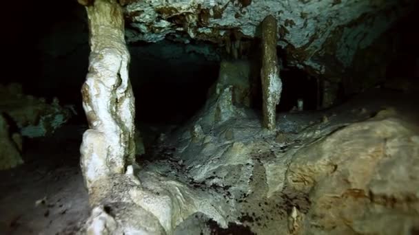 Undervattenslandskap i Yucatan mexikanska Cenote. — Stockvideo