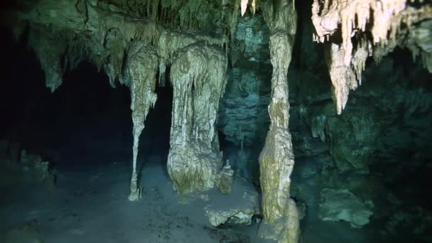 Underwater stalaktiter i Yucatan mexikanska cenote. — Stockvideo