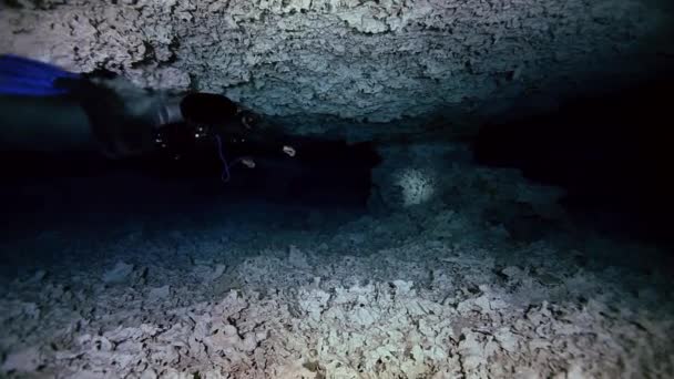 Unterirdischer frischer See in mexikanischen dos ojos cenote. — Stockvideo