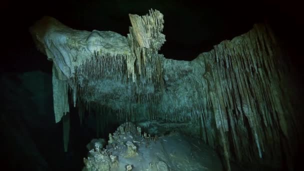 Underwater stalactites in Mexican cenote. — Stock Video