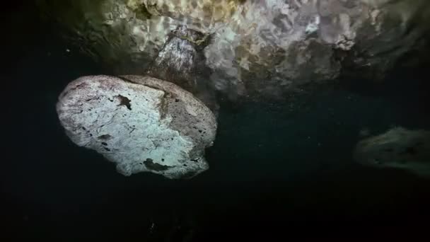Estalactites subaquáticas em cenote mexicano . — Vídeo de Stock