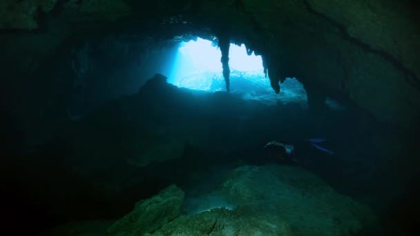 Underwater stalagmites in Mexico cenote. — Stock Video