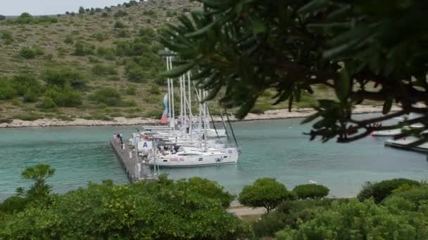 游艇和小船在码头的希贝尼克在克罗地亚. — 图库视频影像