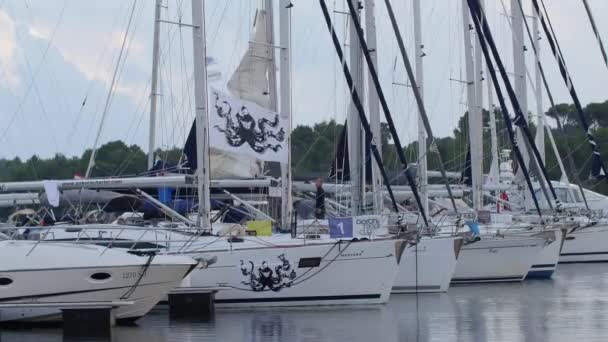 Yates y barcos en Marina de Sibenik en Croacia . — Vídeo de stock