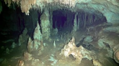 Yucatan Meksika 'nın sualtı mağaralarına dalış yapıyorlar..