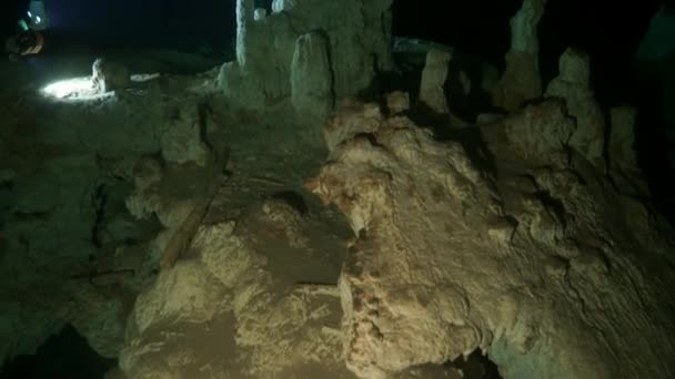 Прыжки в пещеру в подводных пещерах мексиканских сенотов Юкатана. — стоковое видео
